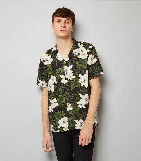Black Tropical Floral Print Short Shirt | New Look