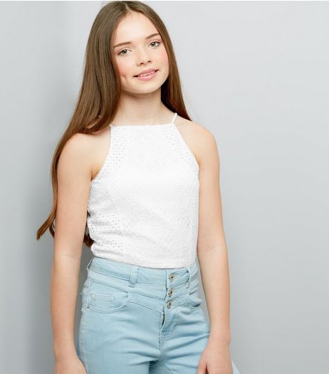 Teens Cream Mesh And Lace Cami | New Look