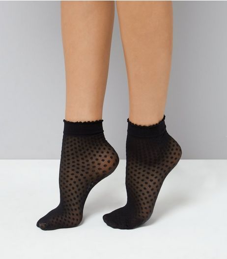 Black Spot Print Mesh Socks | New Look