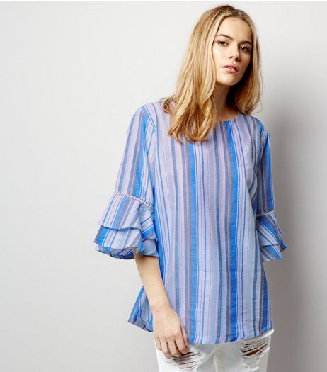 Blue Vanilla Blue Stripe Bell Sleeve Top | New Look