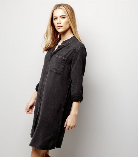 Black Washed Shirt Dress | New Look