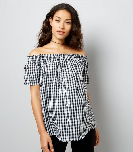 Maternity Black Gingham Bardot Neck Top | New Look
