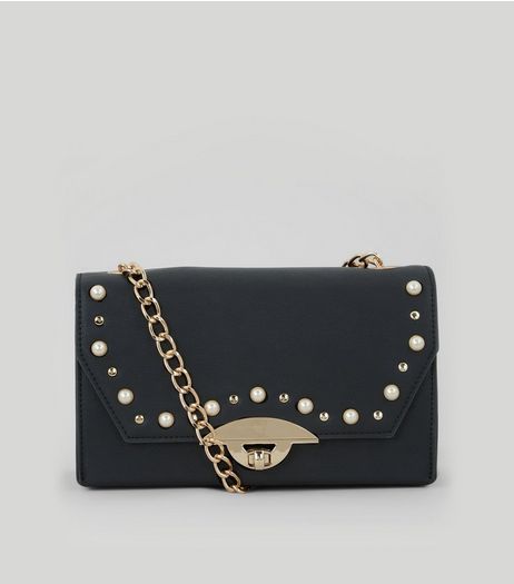 Black Pearl Stud Shoulder Bag | New Look