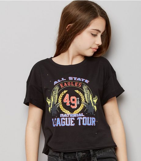 Teens Black Eagle League Cropped Rock T-Shirt | New Look