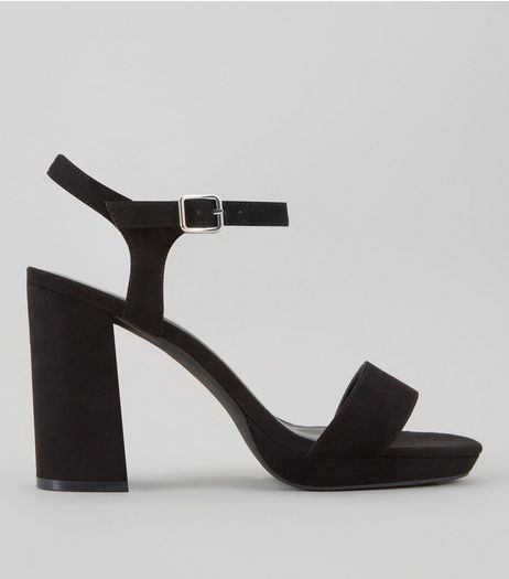 Wide Fit Black Suedette Platform Heels | New Look