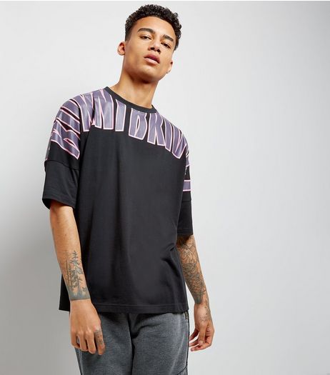 Black Burnt Bridges Shoulder Print T-Shirt | New Look
