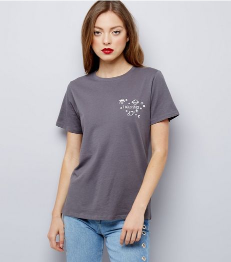 Dark Grey I Need Space Logo T-Shirt | New Look
