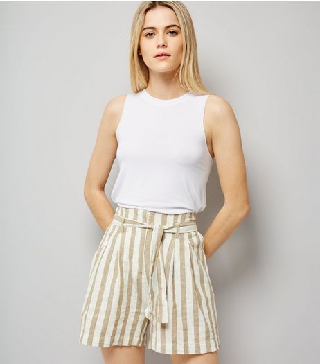 White Stripe Tie Waist Shorts | New Look