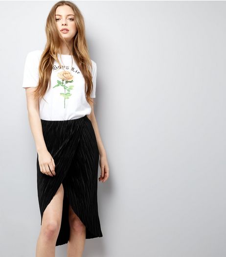 Black Pleated Wrap Front Midi Skirt | New Look