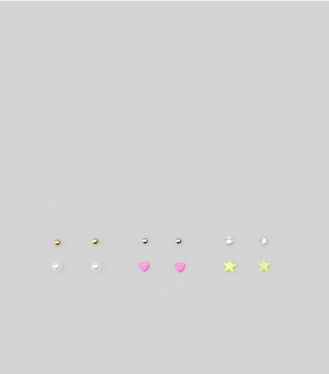 6 Pack Gold and Pearl Neon Star Stud Earrings | New Look