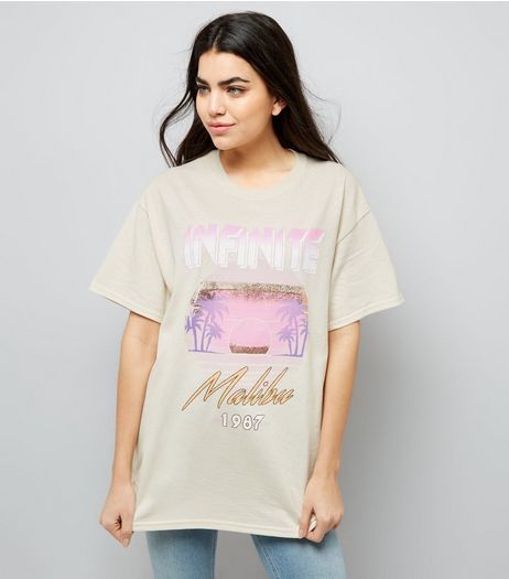 Light Brown Palm Tree Print Ripped Back T-Shirt | New Look