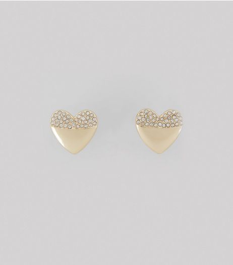 Gold Diamante Heart Stud Earrings | New Look