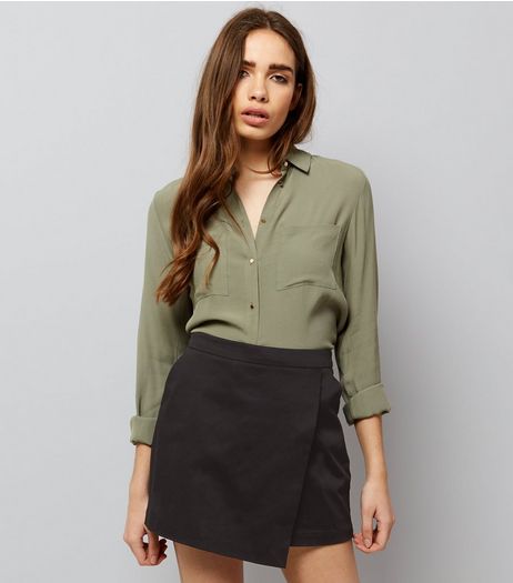 Black Wrap Front Cotton Mix Skort | New Look