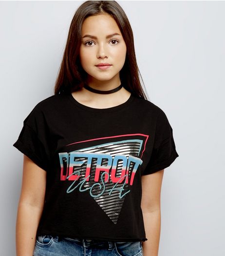 Teens Black Detroit USA Print Short Sleeve Crop Top | New Look