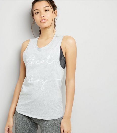 Mid Grey Cheat Day Print Sports Tank Top | New Look