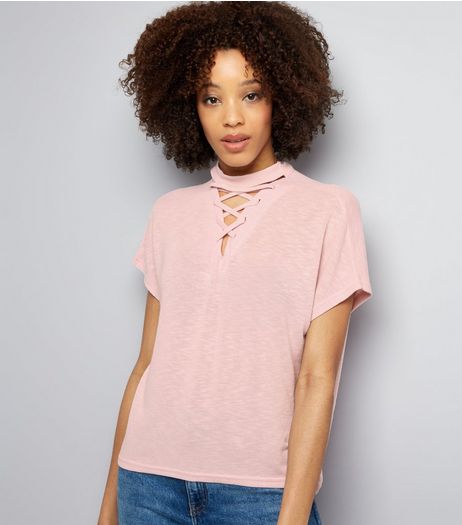 Lilac Lattice Front Short Sleeve T-Shirt | New Look