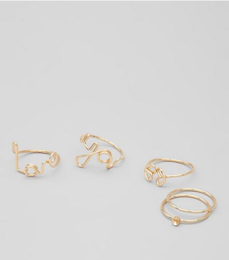 4 Pack Gold Love You Script Stack Rings | New Look