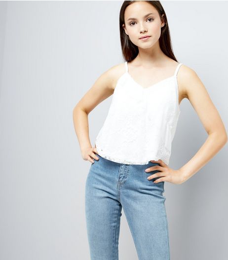 Teens Cream Lace Trim Frill Cami | New Look
