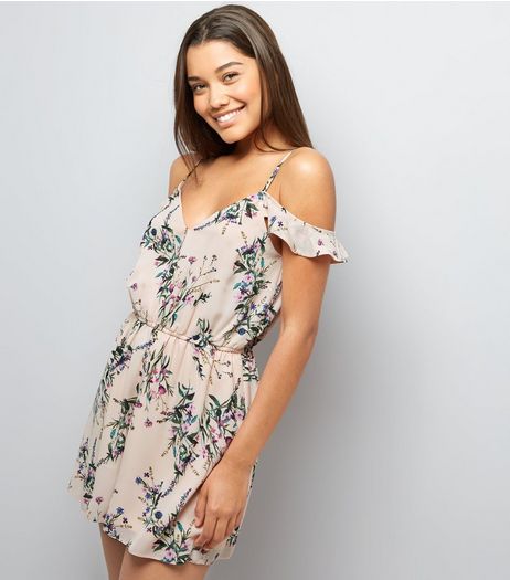 Tall Cream Floral Print Cold Shoulder Playsuit | New Look