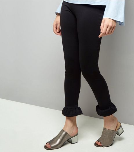 Black Frill Hem Leggings | New Look