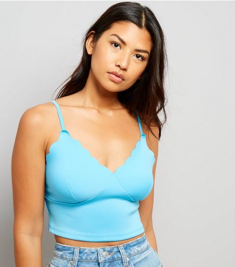Blue Scallop Trim Bralet | New Look