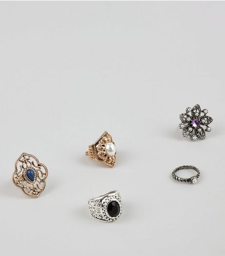 5 Pack Gold and Silver Vintage Rings | New Look