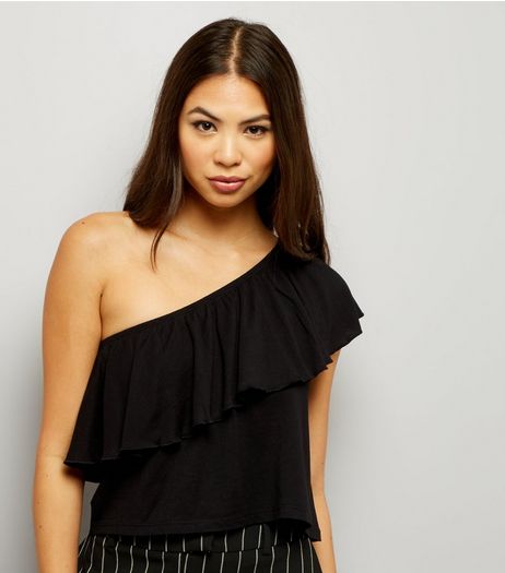 Black Frill Trim Off the Shoulder Top | New Look