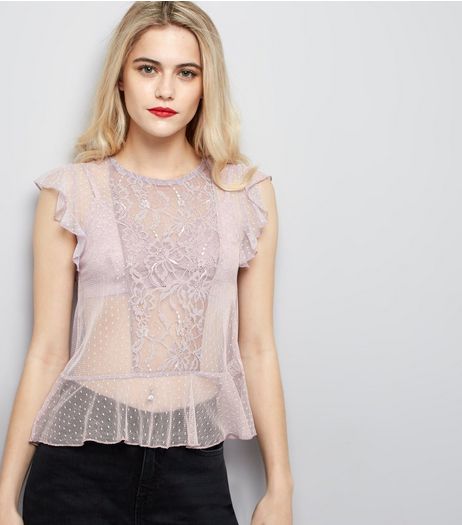 Light Purple Lace Frill Trim Top | New Look