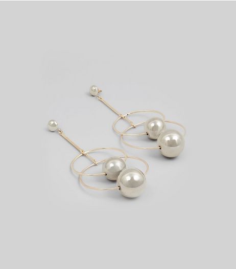 Gold Double Pearl Ring Drop Earrings | New Look