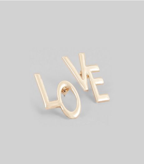 Gold LO and VE Stud Earrings | New Look