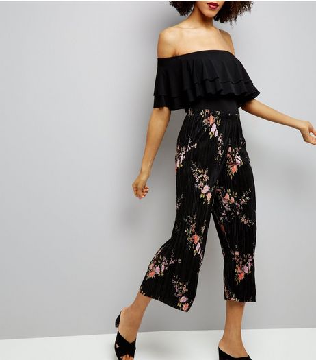 Tall Black Floral Print Pleated Culottes | New Look