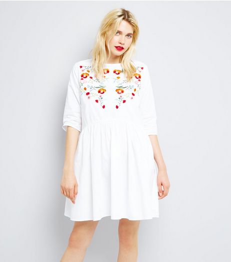 Innocence White Floral Embroidered Dress | New Look