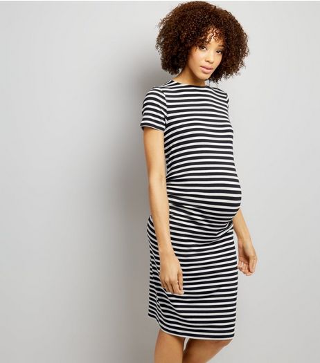 Maternity Black Stripe Short Sleeve Midi Dress | New Look