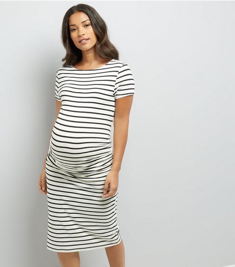 Maternity White Stripe Short Sleeve Midi Dress | New Look