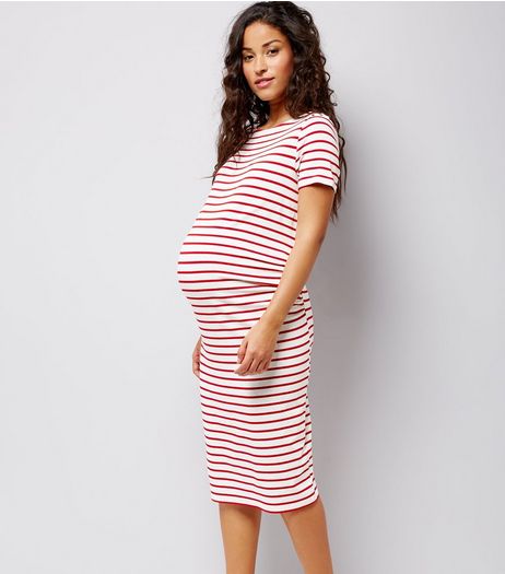 Maternity Red Stripe Short Sleeve Midi Dress | New Look