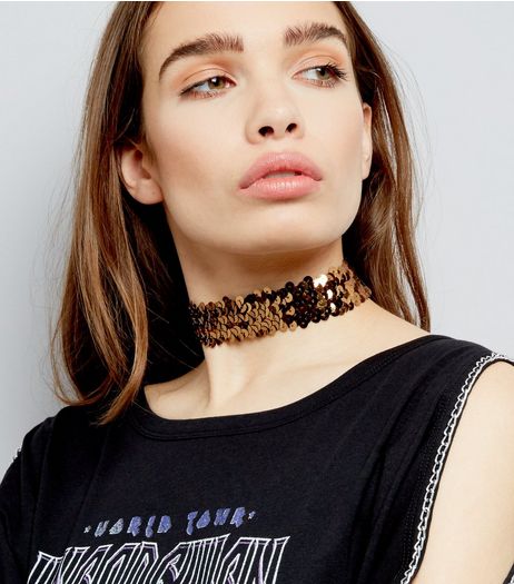 Bronze Sequin Choker | New Look