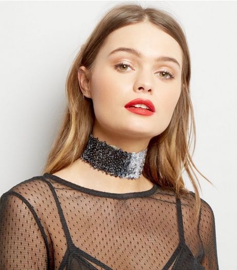 Pewter Wide Sequin Necklace | New Look