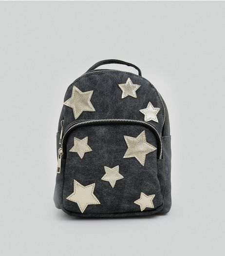 Black Metallic Star Patch Mini Backpack | New Look