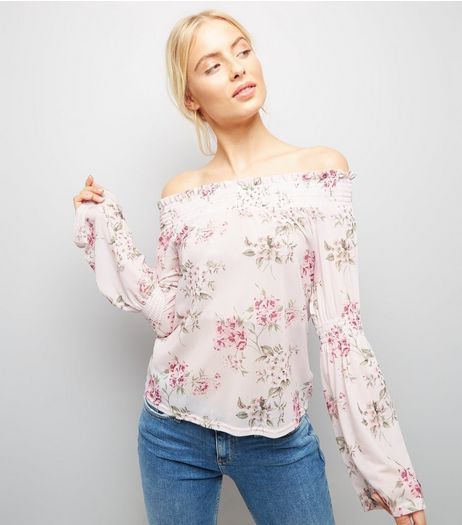 Pink Floral Print Bardot Neck Top | New Look