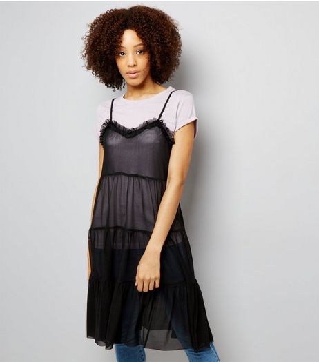 Tall Black Strappy Mesh Midi Dress | New Look