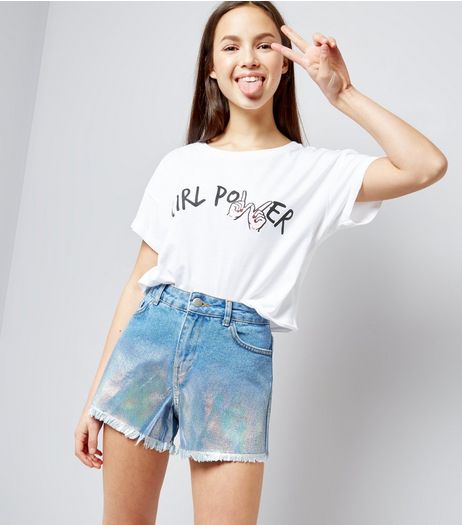 Teens Blue Metallic Detail Denim Shorts | New Look