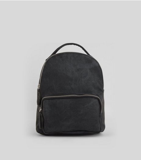 Black Acid Wash Mini Backpack | New Look