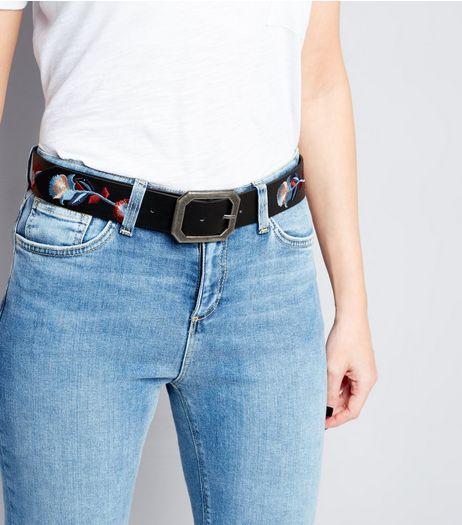 Black Floral Embroidered Belt | New Look