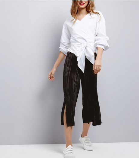 Black Plisse Split Side Culottes | New Look