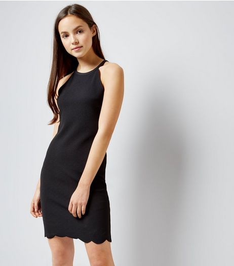 Teens Black High Neck Scallop Hem Dress | New Look