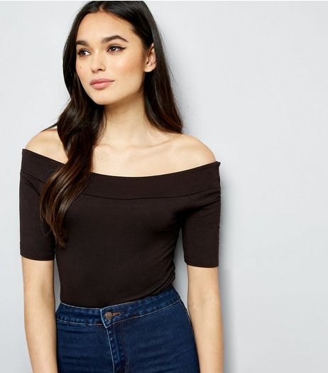 Black Bardot Neck 1/2 Sleeve Bodysuit | New Look