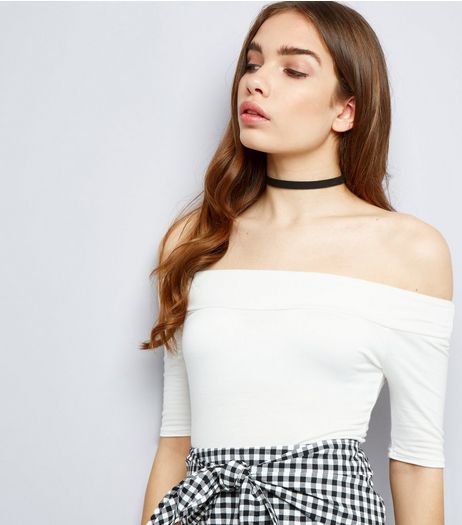 Cream Bardot Neck 1/2 Sleeve Bodysuit | New Look