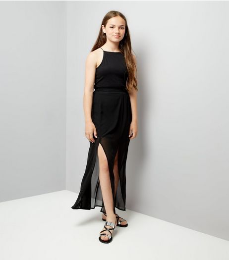 Teens Black Chiffon Maxi Skirt | New Look