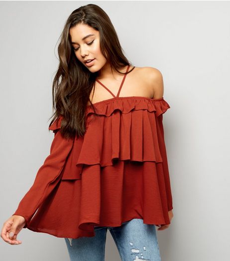 Anita and Green Orange Frill Trim Bardot Top | New Look