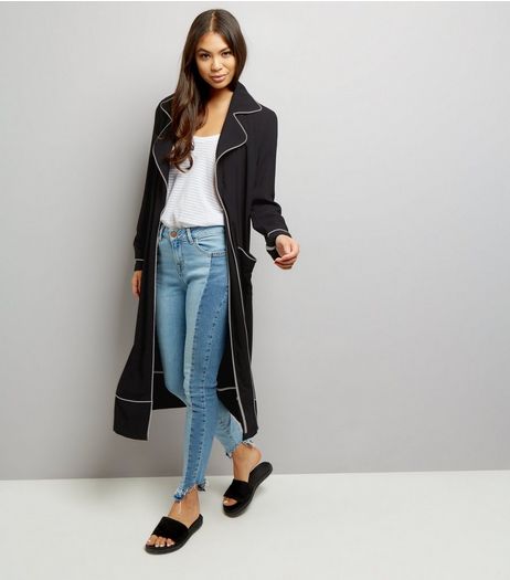 Anita and Green Black Contrast Trim Duster Coat | New Look